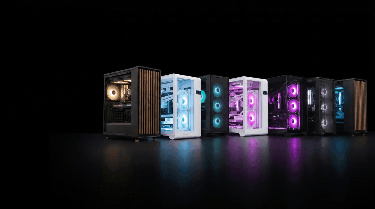 Custom-built Sentinel gaming desktop PCs on display in the Dunedin workshop